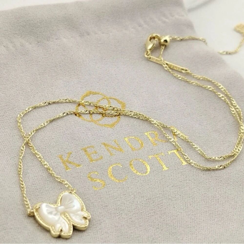 NWOT Kendra Scott Haley Bow Ivory Mother Of Pearl Gold Necklace - Picture 11 of 16